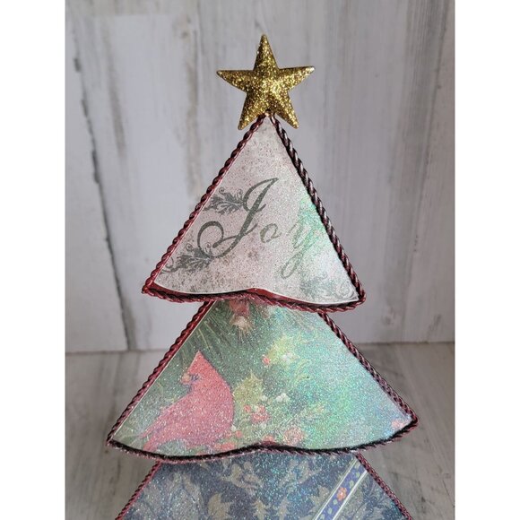 Vintage metal xmas tree pine red cardinal decor figure - Picture 2 of 9